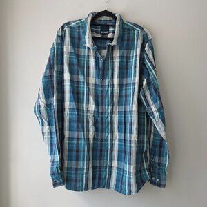 PRANA Breathe Pearl Snap Button Down Shirt | Men's XXL | Blue Plaid Long Sleeves